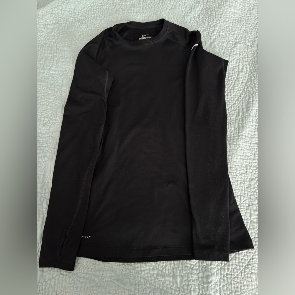 Nike Pro Combat Dri-fit Blue Long Sleeve Compression Shirt Black